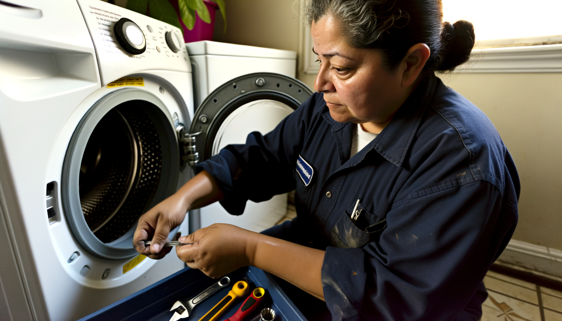 Technician Diagnosing Washing Machine
